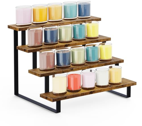 ELITEROO Wooden Display Riser Stand, Tiered Perfume Cologne Organizer Stand | 4 Tier Spice Rack Organizer, Tabletop Display Shelf for Retail Vendor Events Craft Show Tumbler Candles, Straight