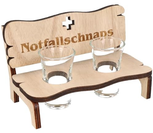 Spruchreif · Schnapsbank mit 2 Gläsern und Gravur - Notfallschnaps · Geschenk für Männer und Frauen · Schnapslatte mit Schnapsgläsern · Schnapsgeschenk