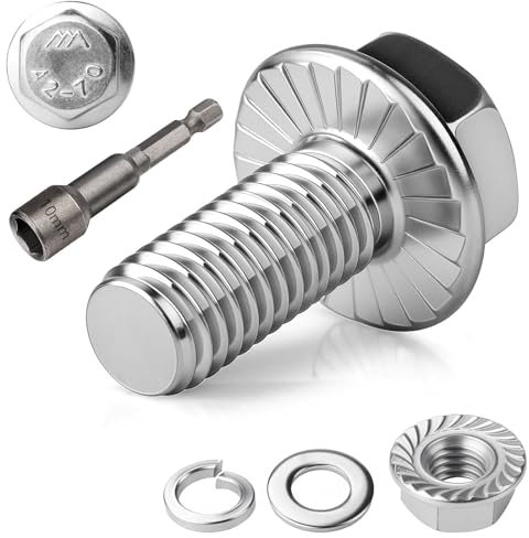 TXXATX 12 Stück M6x16mm Sechskantschrauben m6 Schrauben Set Edelstahl A2 70 Vollgewinde Außensechskan Flanschmuttern Federringe Unterlegscheiben Magnete Sechskant Stecknuss für Bauwesen Maschinen