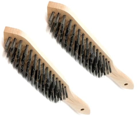 Set of 2 x Wire Brush, Heavy-Duty Handheld Steel Wire Brushes with Wooden Handle - Rust Remover for Metal, Wood, Concrete - Tough Steel Wire Bristles for Paint, Dust, Debris