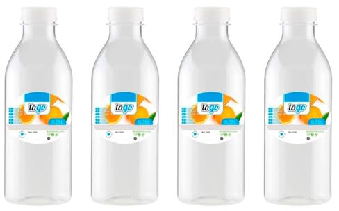 Acan Tradineur - Confezione da 4 bottiglie di plastica con tappo a vite, riutilizzabili e riciclabili, acqua, latte, frullati, succhi di frutta, bibite, frigo, prodotti in Spagna (750 ml - 22 x 7,5