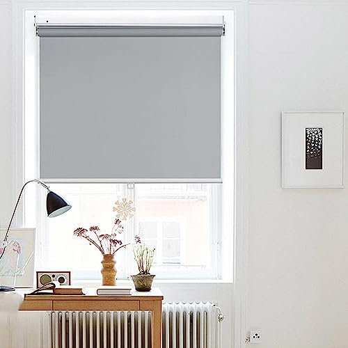 100% Verdunkelung Wärmedämmung Rollos für Fenster Wasserdicht und UV-Schutz Sichtschutz Kabelloser Vorhang, Hellgrau, 125×220cm