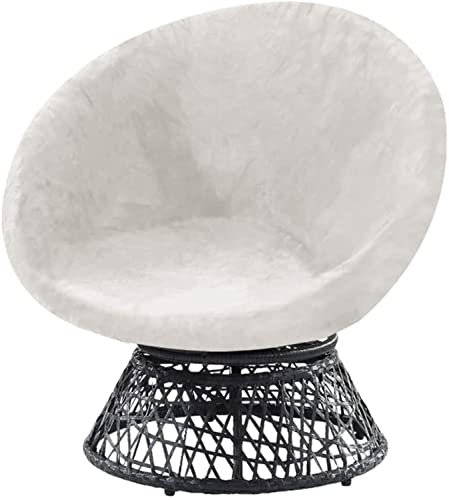 WJHDWYD Round Saucer Chair Cover, Stretch Velvet Chair Covers for Adult Saucer Chair, Removable Soft Velvet Fabric Chair Covers(Avorio,M)