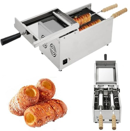1500W Electric Chimney Cake Machine - Hungarian Cake Pop Roller Oven with 2 Rollers, Commercial Bread Roll Grill, for Restaurants and Catering