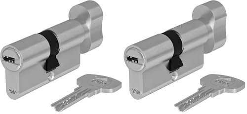 Yale YC1000+ Cylindre de Serrure à Bouton 30x30 mm pour Porte Extérieure/Entrée, 6 Goupilles, 4 Clés, Nickelé (Lot de 2)