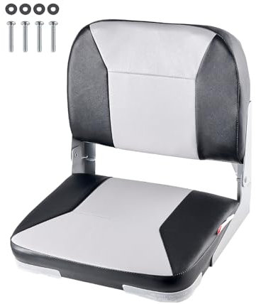 VEVOR 1 Stk. Bootssitz Bootsstuhl mit niedriger Rückenlehne klappbarer Fischerbootsitz mit dickem Schwammkissen & wasserdichtem PVC-Leder, Scharniere aus Aluminiumlegierung, Schwarz & Grau