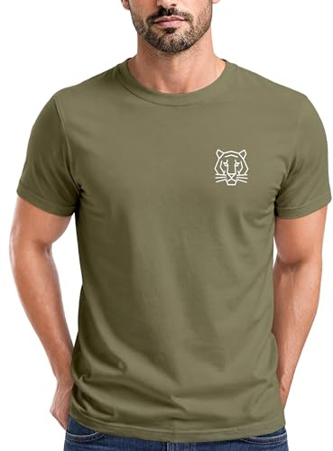 Neverless® Herren T-Shirt Baumwolle mit Brustlogo Bedruckt Polygon Tiger Sommer Fashion Männer Streetstyle