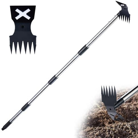 Unkrautstecher Mit Langem Stiel 42-150cm,2 In 1 Gartenhacke Und Unkrautrechen,Verstellbarer Edelstahl Unkraut Entferner Rückenschonend,Unkraut Hacke Für Gartenwerkzeug Unkraut Jäten Ohne Chemie