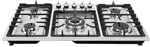 Piano cottura a gas a 5 fuochi, in acciaio inox, fornello a gas per famiglie, fornelli a gas naturale, utensili da cucina con interruttore a manopola per famiglie e ristoranti