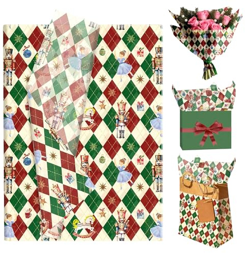 JeVenis 50 Sheet Christmas Nutcracker Tissue Paper Red Gift Wrapping Paper Art Craft Paper Decorative Papers for DIY Xmas New Year Party Decor Supplies