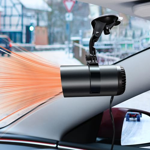 PANPHEN 2025 New 12V Car Heater, 150W 2 in 1 Fast Portable fan Heater and Defroster for Car Windshield, Car Heater that Plugs Into Cigarette Lighter with Suction Holder for All Cars (Black)