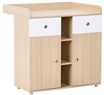 Beliani Stylish Changing Table Dresser with Shelves and Drawers Particle Board Pine Wood Legs Nursery Storage Light Brown Delisle