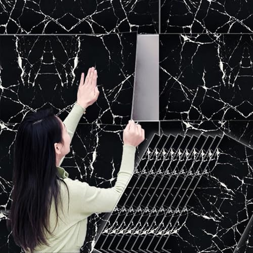 Camiraft Peel and Stick Wall Panels Self-Adhesive Mable Effect Wallpaper Waterproof Insulating Wall Panels 2.2mm Thick Contact Paper for Kitchen,Living Room,Bedroom,Ceilings,Cabinets,Black 60x30CM