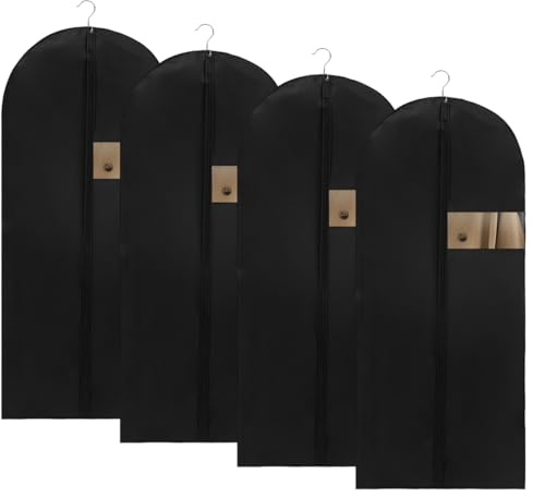 4 Stück Kleidersack Schwarz 120 X 60 cm, Reise Kleidersäcke Lang, Anzug Schutzhülle, Staubdicht Kleidersäcke, Kleiderhüllen mit Reißverschluss für Anzug Jacken und Kleid Aufbewahrung Kleiderhülle