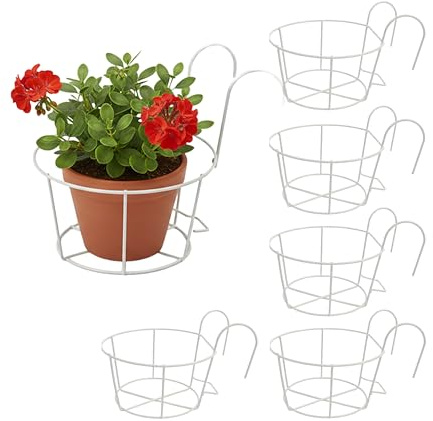 Relaxdays Vasi sospesi per Fiori, Set da 6, HLP: 21 x 20 x 26 cm, antiruggine, per Balcone e terrazza, Ferro, Bianco
