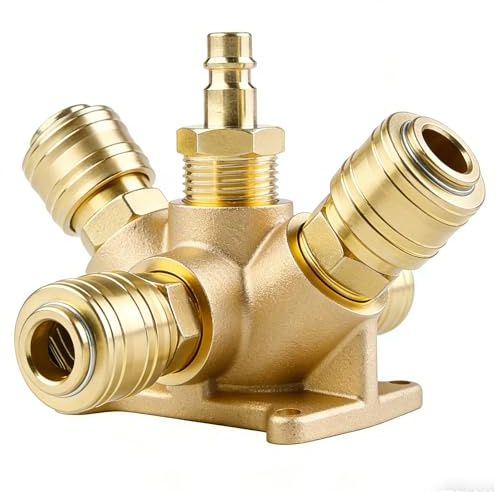 Distributeur d'air comprimé - Prise murale - Raccord d'air comprimé en laiton - Avec 3 raccords rapides NW 7,2 et 1 raccord mâle G 1/2 - Raccord rapide d'air comprimé - Distributeur d'air