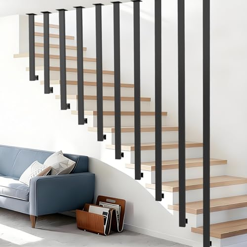 OVLRIJP Treppengeländer Innen Schwarz, Metall Geländer Treppe, Geländerpfosten, Geländer Innen, Handlauf Treppenhandlauf für Villen, Dachböden, Flure, Balkone (100cm)
