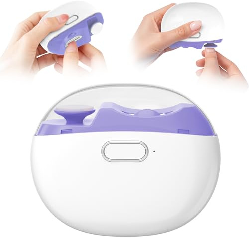 Electric Nail Clippers, Newest 2 in 1 Cutting and Polishing Automatic Nail Clipper, 2 Speed with LED Light, Electric Nail Trimmer with Nail Clipping Storage for Babies, Kids, Adults, Seniors - Purple