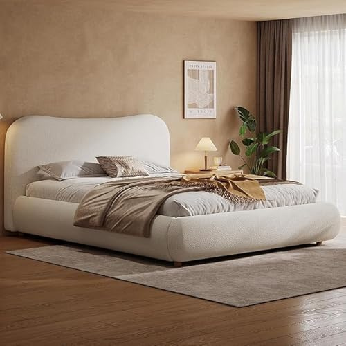 A.H Beds Luxury Boucle Ottoman Storage Bed Frame – Curved Upholstered Headboard with Soft Rounded Corners & Wooden Slats With Mattress – Modern UK Made