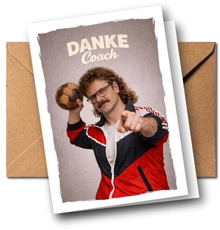 Dankeskarte Handball Trainer – Danke Coach – Lustige Karte für Handballtrainer vom Team, Spielern oder Eltern – Humorvolle Retro Grußkarte – Klappkarte A6 mit Umschlag