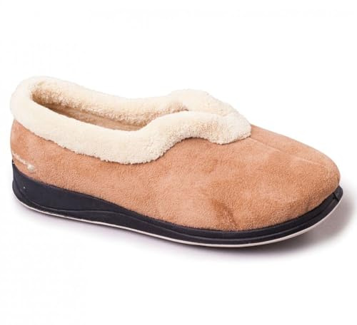Padders Carmen Extra Wide Memory Foam Womens Slippers (7, Beige, numeric_7)