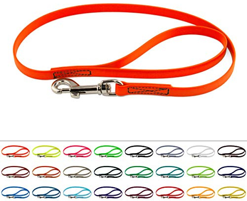 LENNIE BioThane Führleine, 9mm breit, 1,5m lang, Neon-Orange, mit Handschlaufe, genäht