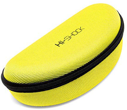 HiShock Custodia per occhiali Hi-Case Custodia rigida ammortizzante con occhiello e cerniera - Con panno in microfibra [robusto - idrorepellente - giallo - 18,5cm x 8,5cm x 6,5cm]