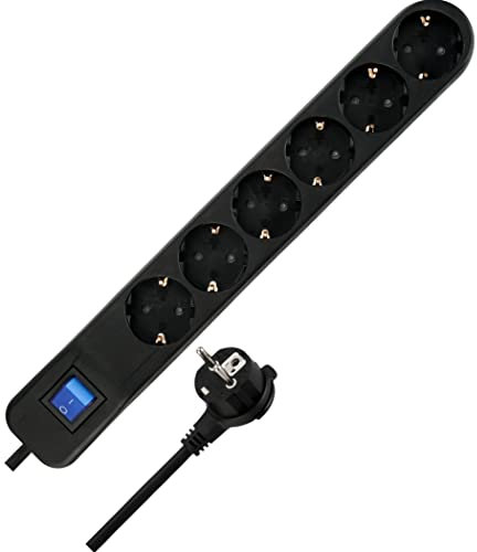 REV Steckdosenleiste Ice - Mehrfachsteckdose mit Schalter 6fach, Kabel 1,4m, 3680W, schwarz