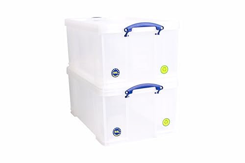 Really Useful Box 2er-Pack, 64 Liter, zum Organisieren und Aufbewahren, 710 x 440 x 310 mm, transparent