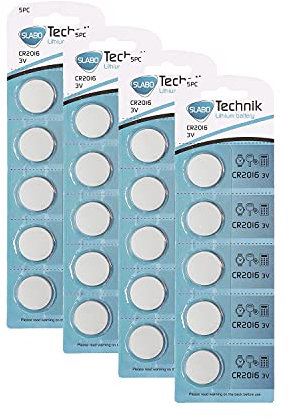 Slabo CR2016 Pilas Boton Litio Lithium 3.0V – Pilas para mandos a Reloj de Pulsera | Linterna | calculadora, etc. - Pack de 20 Pilas
