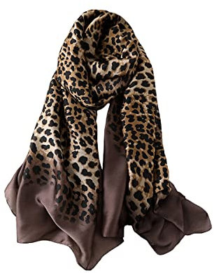 Trillion LONDON® Damen-Schal aus 100% Seide, leicht, mit Tiermotiv, luxuriöses Geschenk zum Valentinstag (Leopardenmuster 2)