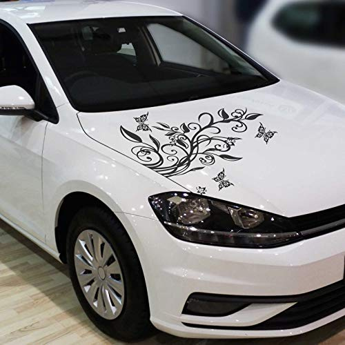 INDIGOS UG - Auto Aufkleber - Blumenranke Autoaufkleber + 3 Schmetterlinge 92cm x 60cm schwarz - Heckscheibenaufkleber - Autoaufkleber lustig - Tuning - Spoiler - Sticker Wohnmobil