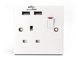 STATUS Plug Socket UK | Single Socket with Double USB Plug | White Plastic | 13A Single Switched Wall Socket | S1G13A2USBSWS4