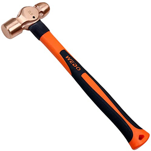 WEDO Copper Ball Peen Hammer 675g(1-1/2lb), Ball Pein Hammer with Fiberglass Handle, Length 310mm(12), Die-Forged, Corrosion Resistant, DIN Standard