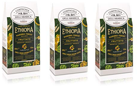 Caffè Corsini - Cafè Moulu 3x250g Compagnia Dell'Arabica Éthiopie Harenna, Mono Origine, Fruité, 750g au Total