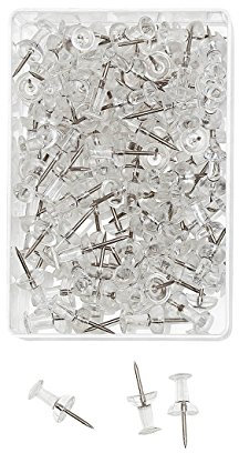 Wedo 54249 Pinnadeln Diabolo-Form, Länge 2,3 cm, Kopfdurchmesser 9 mm, Nadellänge 1,1 cm, 1000 Stück in Klarsichtdosen, glasklar