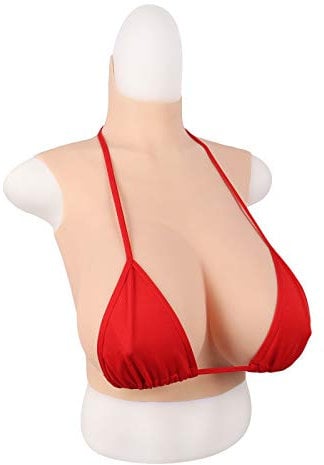 FSYH High Collar Breast Forms Filled with Elastic Cotton Silicone Breast Plates B-G Cup for Crossdressers Breastplates Bra Pads Breast Enhancers,Bronze,B Cup