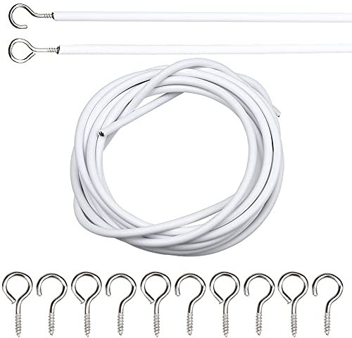 PLASTIFIC Curtain Wire Net Curtain Wire And Hook Set Cord Cable And Eyes For Net Curtains Rail Net Curtains Tension Rod Curtain Hooks Plastic White Hooks (3 meter)