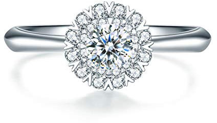 Daesar Damen Verlobung Ring 18K Weißgold, Schneeflocke mit 0.19ct Rund Diamant Hochzeitsring Weißgold Ehering Nickelfrei Gr. 49 (15.6)