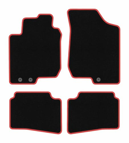 Velours-Fußmatten passend für Hyundai i30 I 2007-2012, Schwarz-Rot, CARLUX | passend für Schrägheck/Kombi/CW; Velours-Teppich (Polypropylen), ca. 6,5 mm; rutschfest, runde Befestigungen (Typ AV)