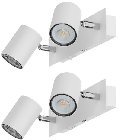 ledscom.de 2 Stück Wandspot WAIKA, zweiflammig, mit Schalter, weiß matt, inkl. GU10 LED Lampen je 510lm warmweiß