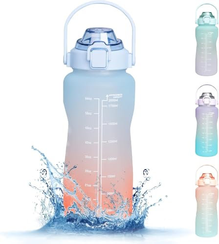 RaMokey 2.2Litre Water Bottle with Straw, Sports Water Bottles with Handle, Leak Proof Tritan Drinks Bottle BPA Free for Gym Fitness Outdoor Sports, Green/Purple Gradient (Blue)