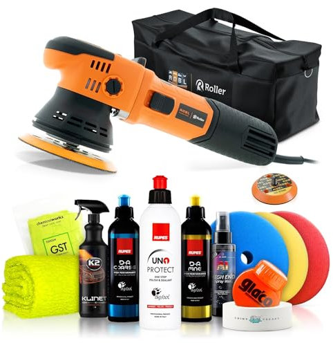 Poliermaschinen Set: ADBL D09125 Exzenter Poliermaschine + Rupes Politur Set + Royal Pads Premium Polierpads + Dr. Wack Versiegelung für Lack- & Scheiben + Zubehör | 12-teilig