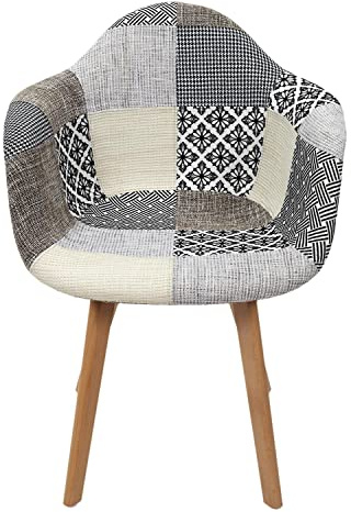 HOME DECO FACTORY 2 Sessel, Patchwork, grau, 85 x 59 x 64 cm, Buche, Mehrfarbig, one Size