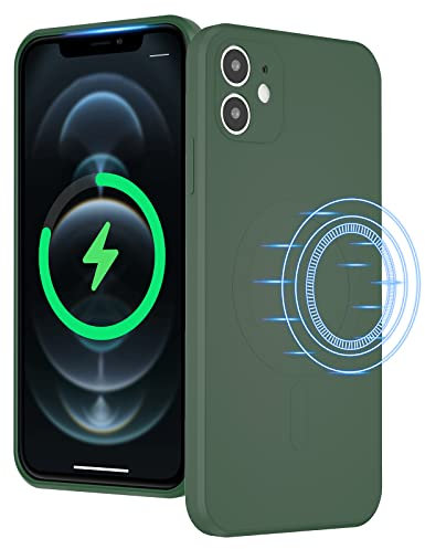 UEEBAI Liquid Silicone Wireless Charging Phone Case For iPhone 11 6.1 inch, Built-in Magnets Compatible with MagSafe Faster Charging Slim Fit Soft Microfiber Cover - Dark Green