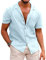 COOFANDY Mens Short Sleeve Linen Shirts Casual Button Down Summer Beach Shirt with Pocket Light Blue XXXL