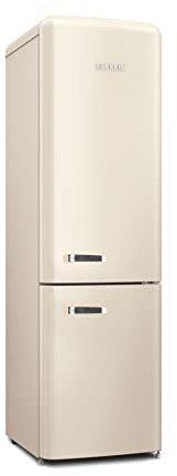 SEVERIN Réfrigérateur Congélateur combiné Total NoFrost, Pose libre, Largeur 54cm, 250 L, Classe E, Veggibox incluse, Rétro, Beige, RKG 8929