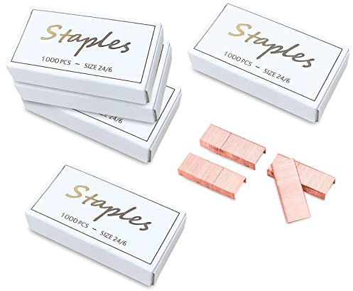 Modixun Lot de 5 boîtes de 5000 agrafes pour agrafeuse de bureau Or rose 24/6 mm Longueur jambe 6,35 mm