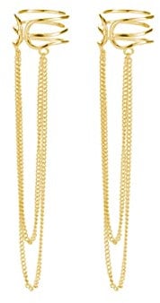 SLUYNZ 925 Sterling Silber Kein Piercing Manschette Ohrringe Kette für Frauen Damen Wickeln Ohrringe Quaste Scheren um Ohr (B-Vergoldet)