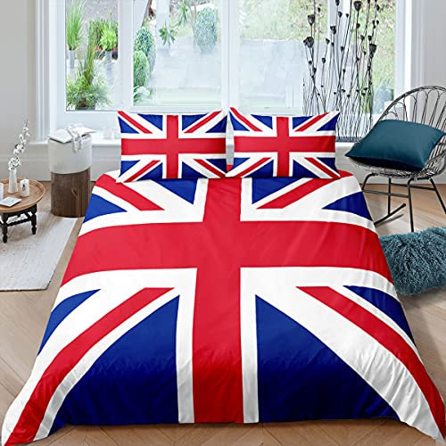 ZZXHG Bettwäsche 155x220 Mikrofaser 3teilig Britischer Union-Jack, Wendemotiv Bettbezug Set für Kinder Einzelbett, Atmungsaktiv Bettbezüge mit Reißverschluss und 2 Kissenbezüge 80x80cm